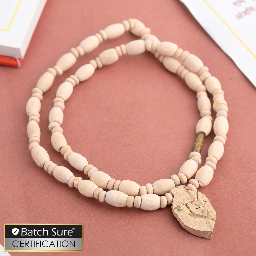 Original Tulsi mala with round beads, featuring a Radha pendant, ideal for devotional wear and spiritual practices.India’s Premium Jap Mala Store - www.satvikworld.com
