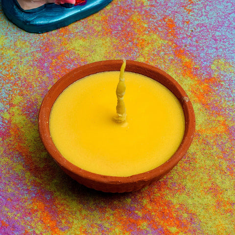 Satvik Pure Cow Ghee Akhand Jyot single clay diya designed for 6 to 8 hours continuous burning for puja and spiritual rituals. India’s Largest Pooja Accessories Brand – www.satvikworld.com
