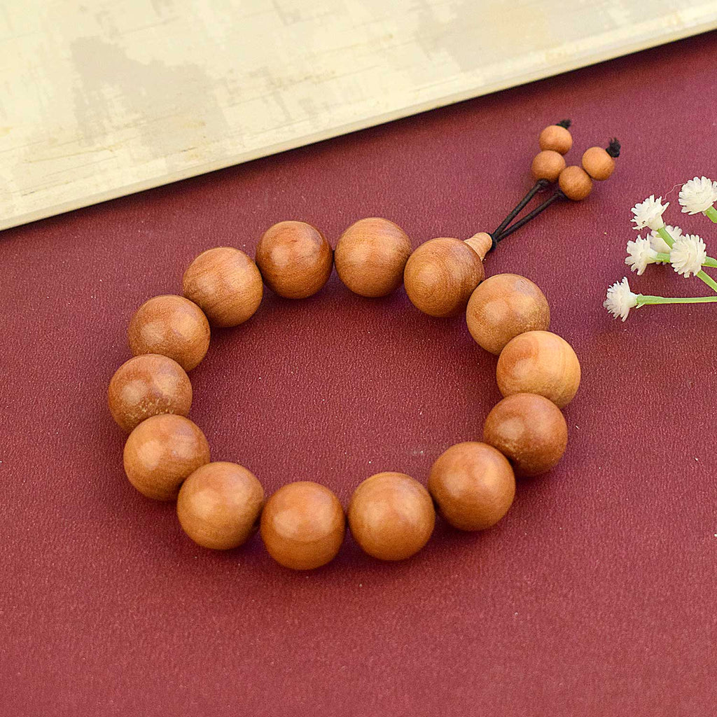 Scented White Chandan Bracelet with 14 large 18mm sandalwood beads for spiritual peace. India’s Largest Pooja Accessories Brand - www.satvikworld.com