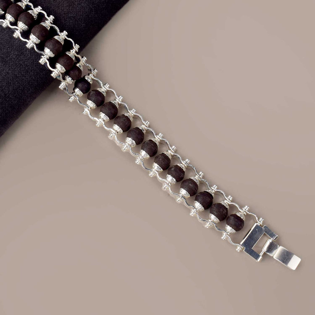 Silver Plated Karungali Bracelet with Premium PVD Coating – Spiritual Ebony Wood Wristwear for Protection and Style from Satvikstore.in India’s Largest Pooja Accessories Brand - www.satvikworld.com