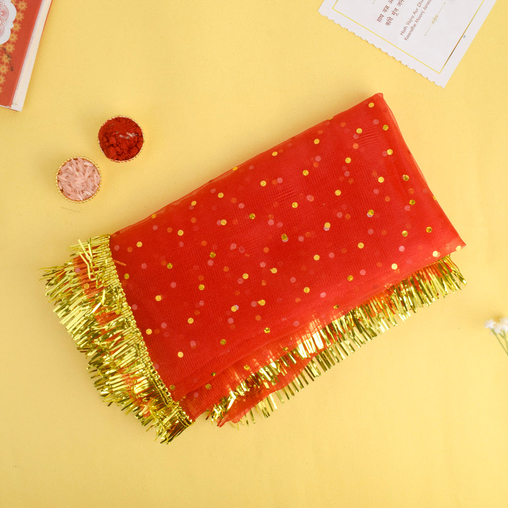Small Red Dotted Mata Chunni 42x18 Inch for Puja Decoration – India’s Largest Pooja Accessories Brand – www.satvikworld.com