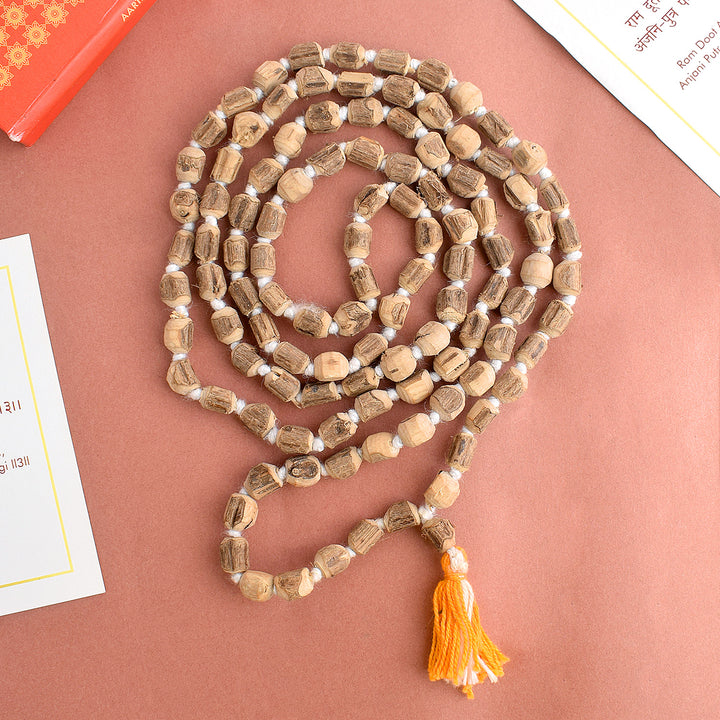 Authentic Tulsi Jaap Mala with 108+1 natural tulsi beads, ideal for mantra chanting, japa, and meditation. A sacred spiritual accessory promoting peace and devotion. India’s Largest Pooja Accessories Brand – www.satvikworld.com