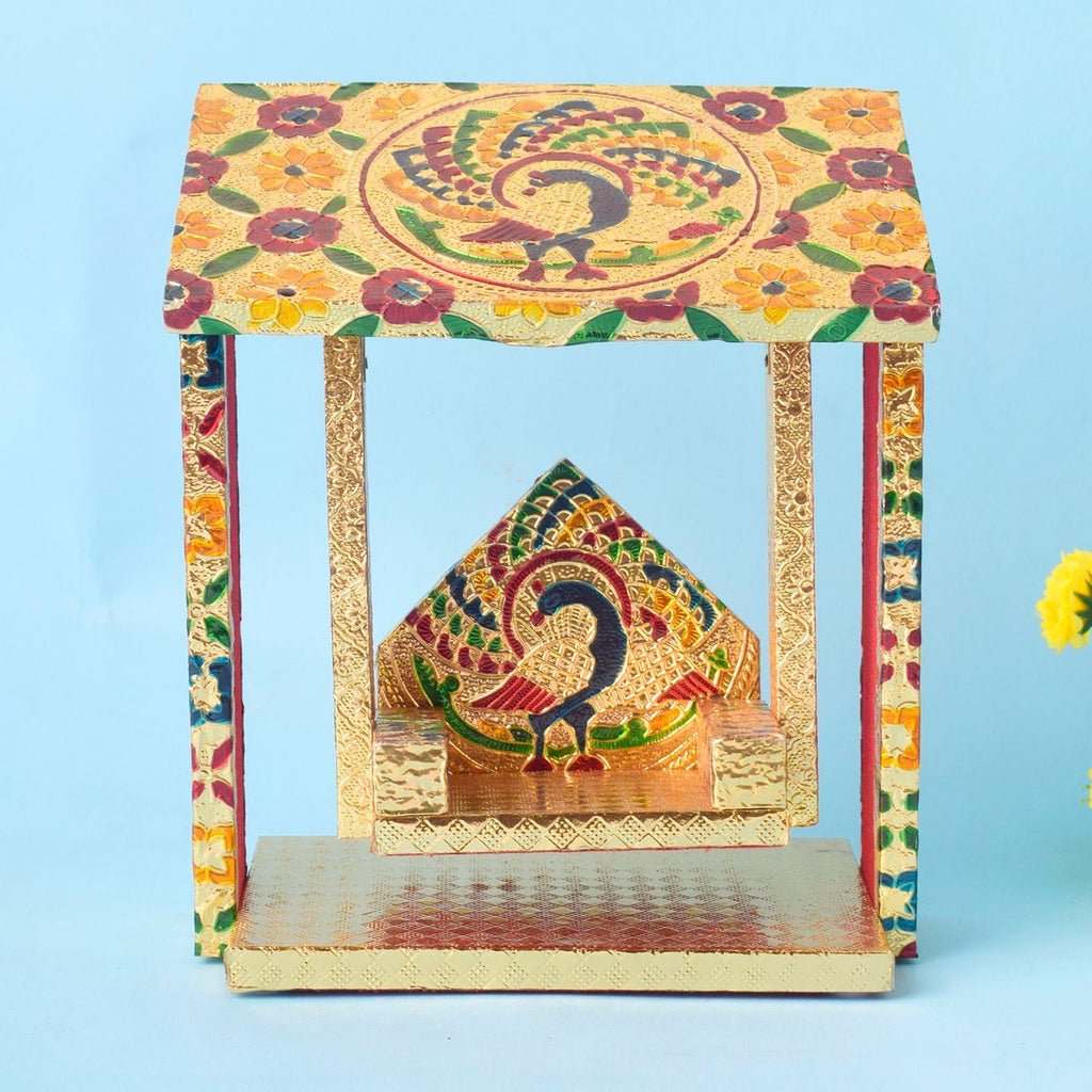 Unique Hut Shape Jhula for Laddu Gopal – handcrafted swing in traditional hut-style design for Bal Gopal placement. India’s Largest Pooja Accessories Brand – www.satvikworld.com