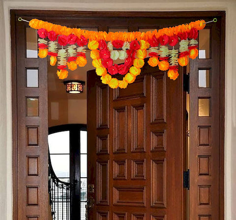 Vibrant Artificial Flower Bandarwal Toran for traditional door decoration – ideal for pooja rooms, entrances, weddings, and festive occasions. India’s Largest Pooja Accessories Brand – www.satvikworld.com