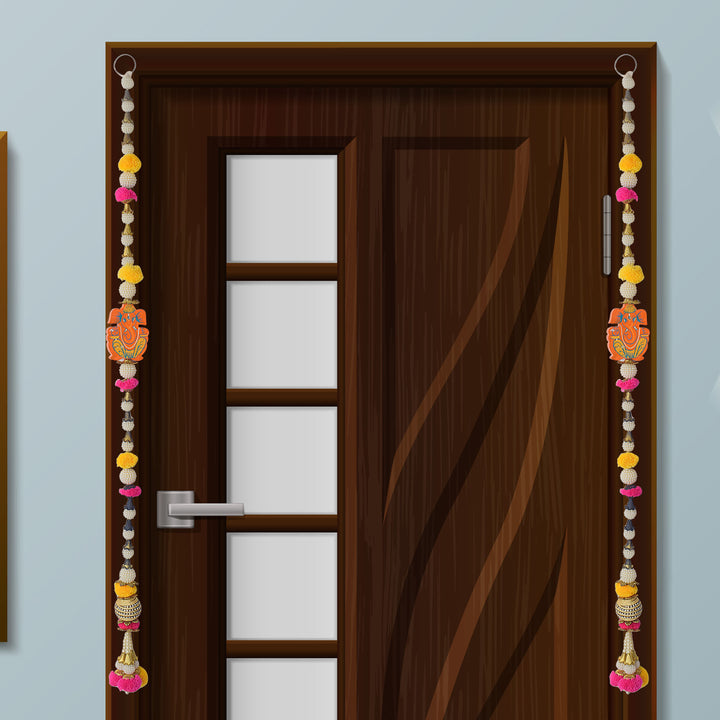 Vibrant Pom Pom Ganesha Latkan Pair for Traditional Festive Door Hanging Decoration. India’s Largest Pooja Accessories Brand – www.satvikworld.com