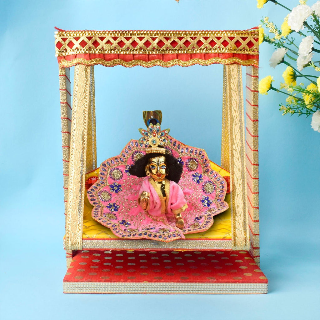 Devotional Red & Yellow Jhula for Laddu Gopal – Multi-Size Wooden Swing – India’s Largest Pooja Accessories Brand – www.satvikworld.com