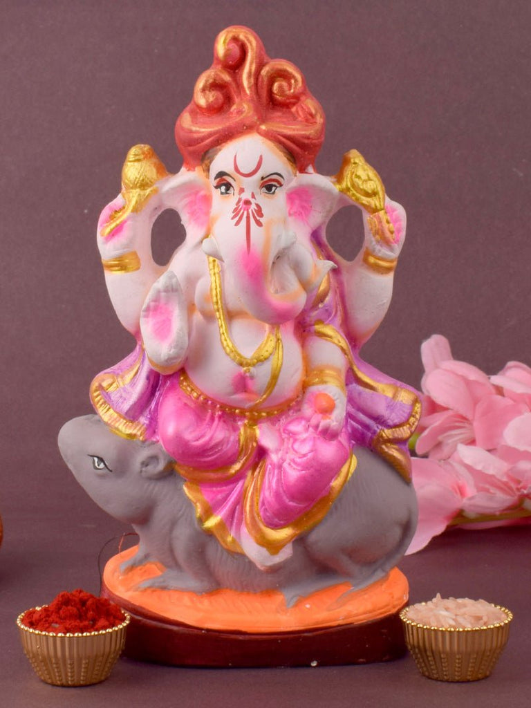 7-inch eco-friendly Siddhi Vinayak Ganesha idol made from natural clay, seated gracefully with symbolic posture and fine detailing for festive worship. India’s Largest Pooja Accessories Brand – www.satvikworld.com