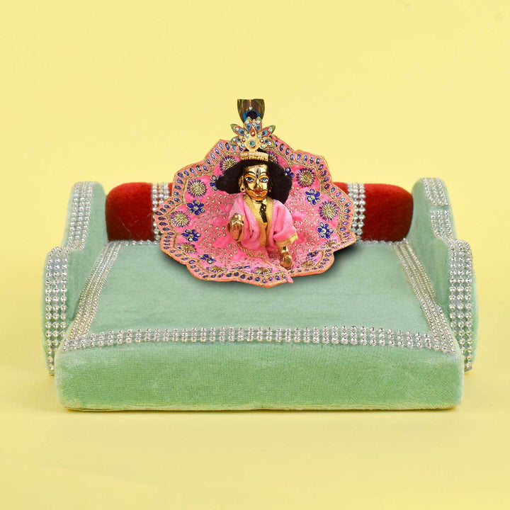 Devotional Bed – Green Velvet for Laddu Gopal – India’s Largest Pooja Accessories Brand – www.satvikworld.com