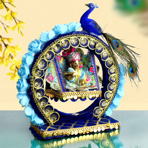 Peacock Design Laddu Gopal Jhula – Decorative Wooden Swing with Floral Touch – India’s Largest Pooja Accessories Brand – www.satvikworld.com