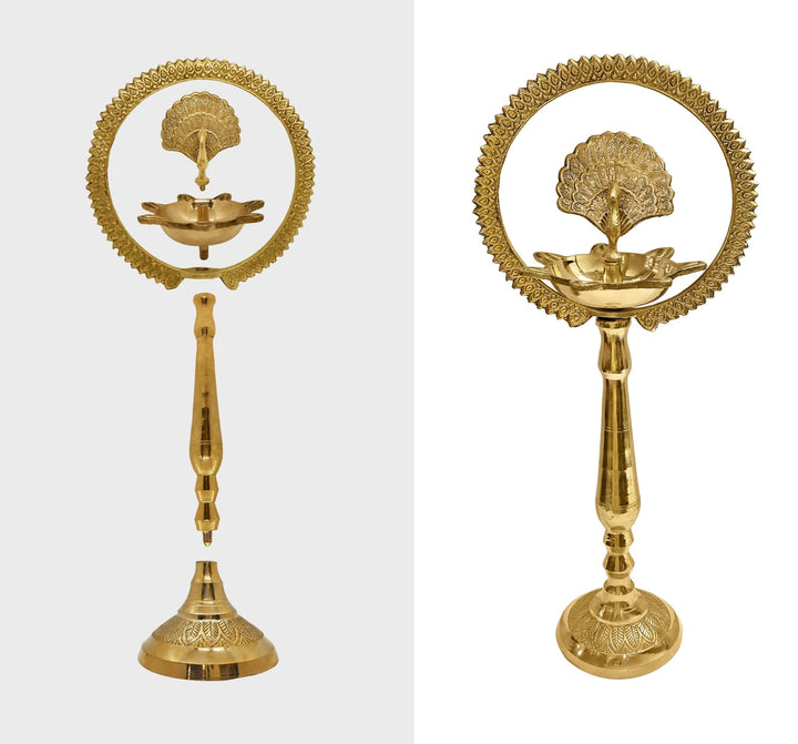 9 Inch Brass Mor Kiran Standing Diya Puja Store Online Pooja Items Online Puja Samagri Pooja Store near me www.satvikworld.com