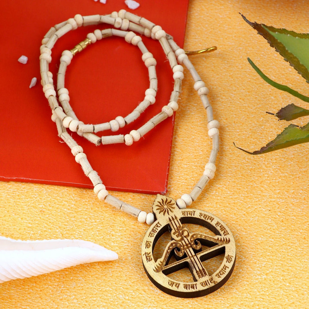 100% Original Gratifying Tulsi Neck Mala with Jai Baba Khatu Shyam Locket, featuring  authentic Tulsi beads, perfect for spiritual practices and daily devotion. This sacred mala symbolizes peace and blessings. India’s Largest Pooja Accessories Brand – www.satvikworld.com
