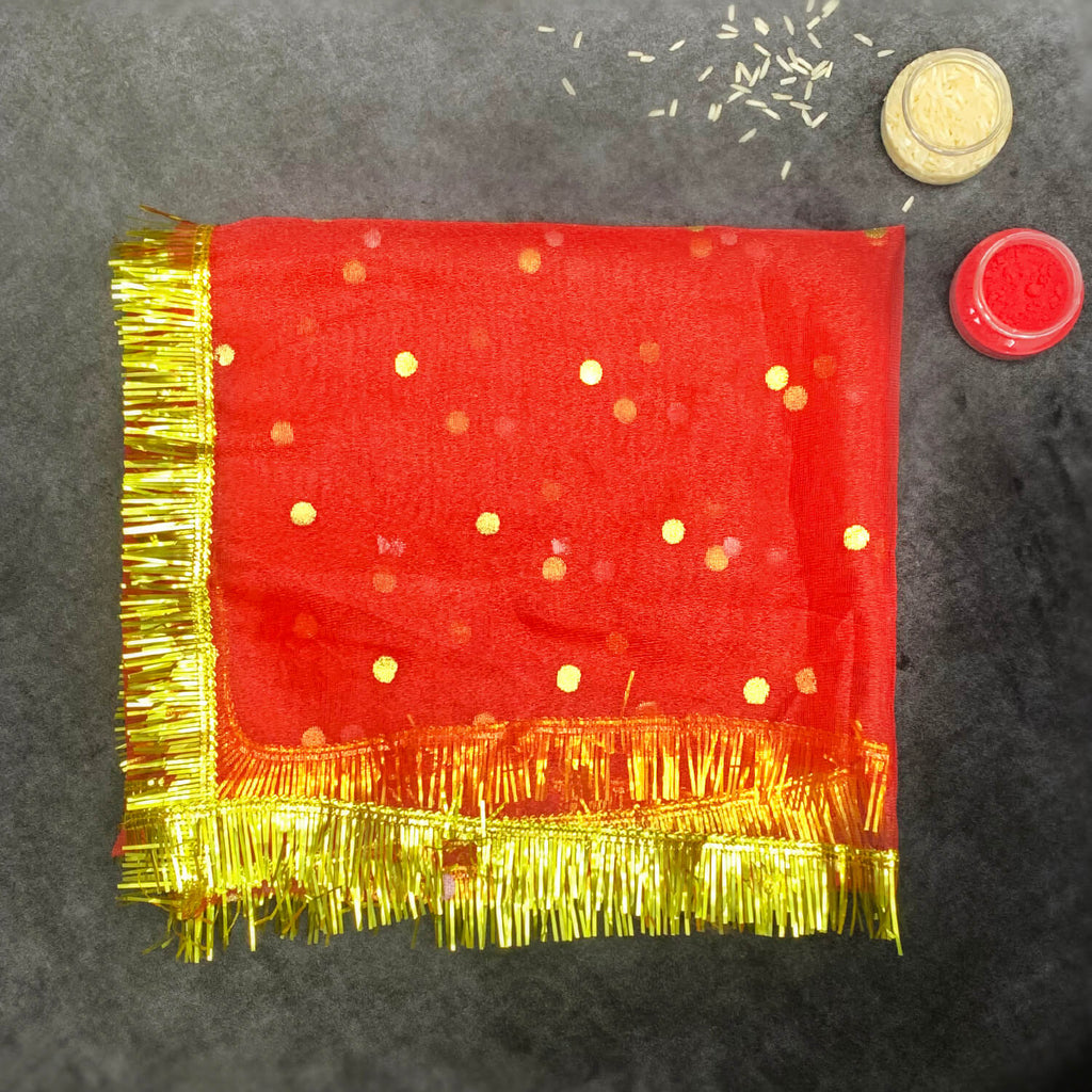 Set of 12 elegant big dotted Mata ki Chunaris for pooja and idol decoration. India’s Largest Pooja Accessories Brand – www.satvikworld.com