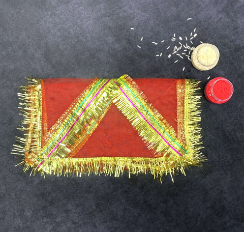 Set of 12 elegant frill Mata ki Chunaris measuring 60.96x25.4cm for pooja and idol decoration. India’s Largest Pooja Accessories Brand – www.satvikworld.com