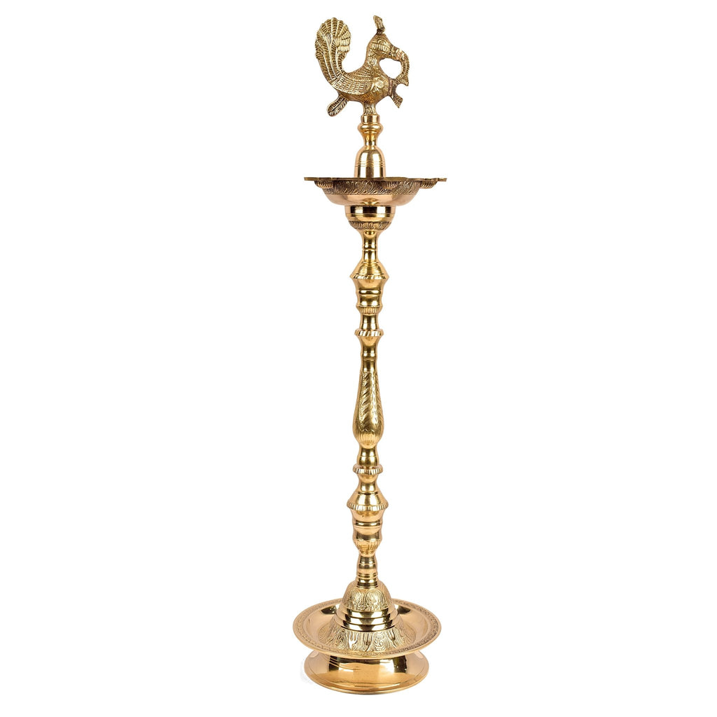 44 Inch Brass Kerala Peacock Samai Deepam Inauguration Lamp – Magnificent handcrafted peacock design lamp for grand inaugurations, rituals, and spiritual events. India’s Largest Pooja Accessories Brand – www.satvikstore.in
