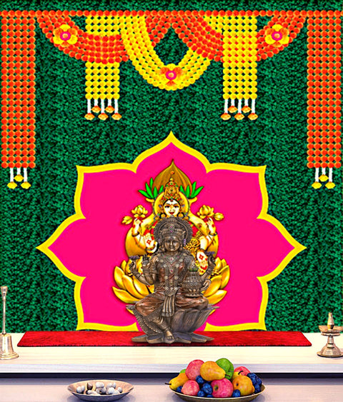 Backdrop Cloth with Goddess Laxmi Printed on Banana Leaf Design – Perfect for temple and pooja decor.
India’s Largest Pooja Accessories Brand – www.satvikworld.com