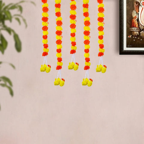 Beautiful Red and Yellow Backdrop Latkan with vibrant red and yellow fabric and decorative hanging elements for festive and wedding decoration. India’s Largest Pooja Accessories Brand – www.satvikworld.com

 