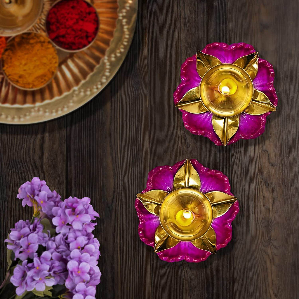 Brass Amayra Lotus Kamal Diya – Finely crafted diya in a lotus flower shape made from pure brass, ideal for traditional rituals, spiritual decor, and festive lighting. India’s Largest Pooja Accessories Brand – www.satvikworld.com