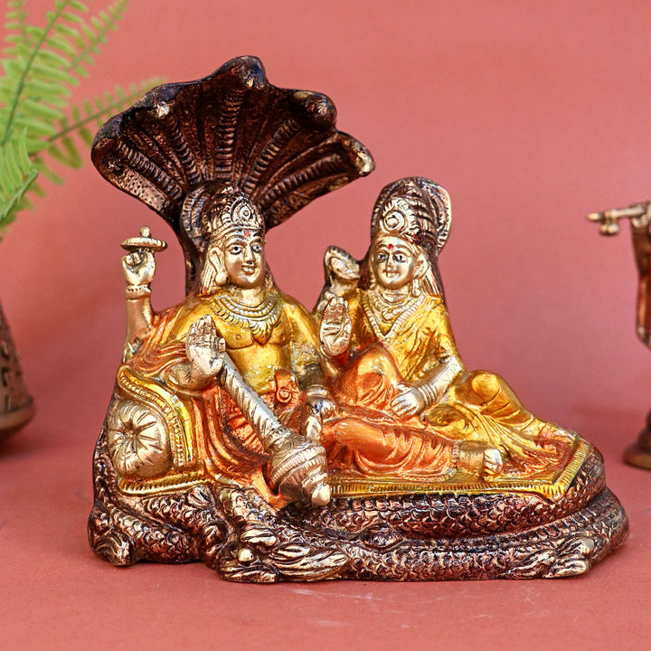 Brass Colorful Vishnu Laxmi Idol, Handcrafted with Intricate Details to Depict Lord Vishnu and Goddess Laxmi in Their Divine Form. A Symbol of Wealth, Prosperity, and Protection, Ideal for Temple, Pooja, and Home Décor. Perfect for Invoking Blessings of Abundance, Harmony, and Divine Grace. India’s Largest Pooja Accessories Brand – www.satvikworld.com