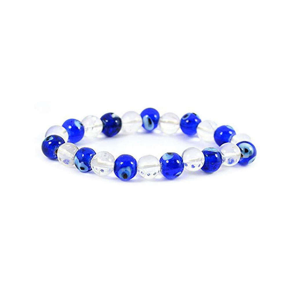 Clear Quartz Bracelet with Evil Eye Charm for Spiritual Protection and Positive Energy. 
India’s Largest Pooja Accessories Brand – www.satvikworld.com
