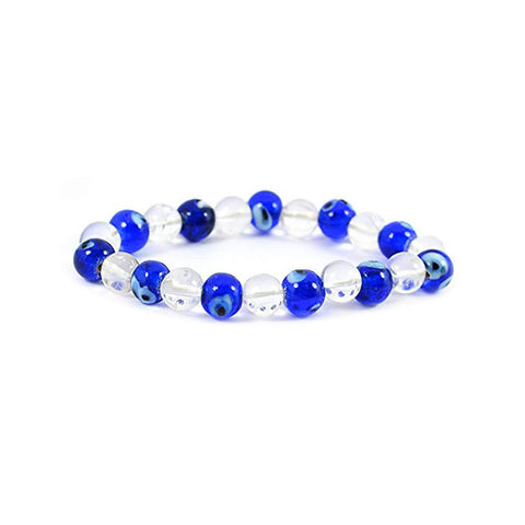 Clear Quartz Bracelet with Evil Eye Charm for Spiritual Protection and Positive Energy. 
India’s Largest Pooja Accessories Brand – www.satvikworld.com
