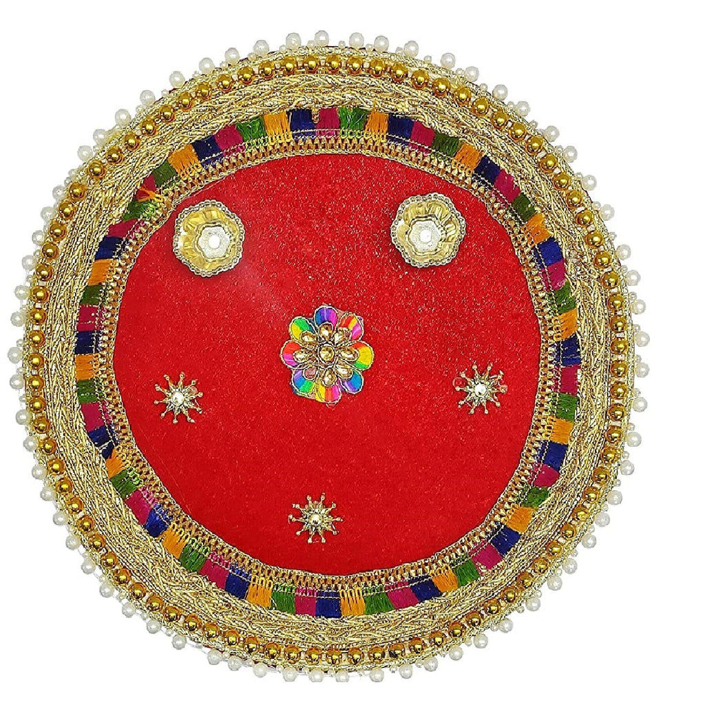 Handcrafted velvet pooja thali with ornate decorations and traditional design, ideal for festive rituals and gifting purposes India’s Largest Pooja Accessories Brand – www.satvikworld.com