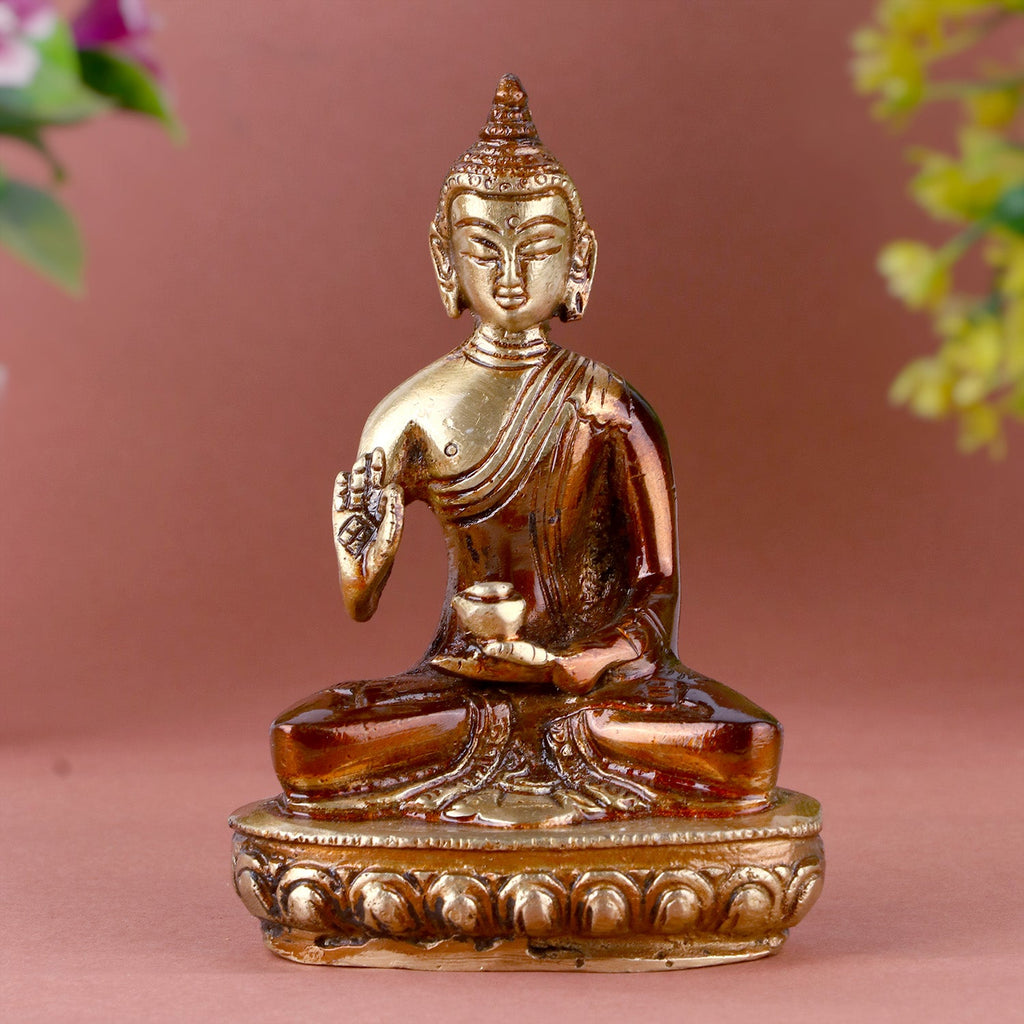 Delicate brass Buddha idol, intricately crafted to depict Lord Buddha in a serene and peaceful posture, symbolizing tranquility, wisdom, and spiritual enlightenment. Ideal for meditation, worship, or as a decorative piece. India’s Largest Pooja Accessories Brand – www.satvikworld.com