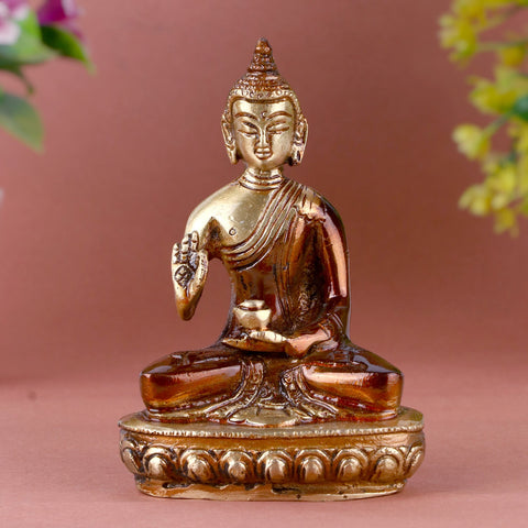 Delicate brass Buddha idol, intricately crafted to depict Lord Buddha in a serene and peaceful posture, symbolizing tranquility, wisdom, and spiritual enlightenment. Ideal for meditation, worship, or as a decorative piece. India’s Largest Pooja Accessories Brand – www.satvikworld.com