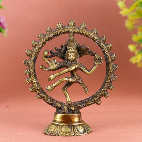 Petite brass Natraj idol, intricately crafted to capture Lord Shiva’s cosmic dance, symbolizing the cycle of creation, preservation, and destruction. Ideal for spiritual décor or worship. India’s Largest Pooja Accessories Brand – www.satvikworld.com