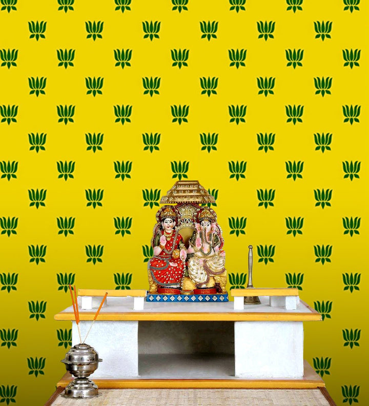 Premium Yellow Printed Backdrop Cloth – Elegant fabric for mandir, pooja, and festive decoration. India’s Largest Pooja Accessories Brand – www.satvikworld.com