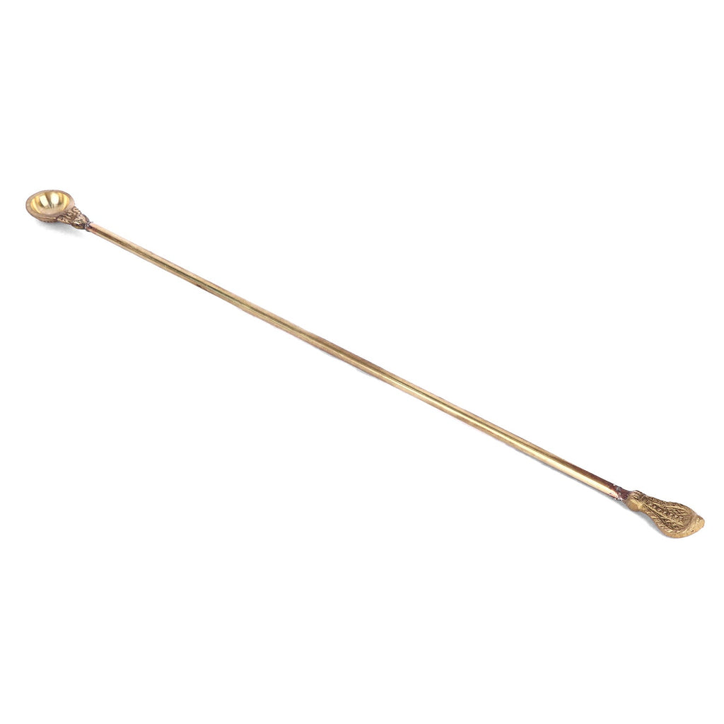 Brass Spoon for Hawan and Pooja (12-14 Inch), a beautifully crafted traditional brass utensil designed for precise offering of sacred ingredients during Hindu rituals and ceremonies. India’s Largest Pooja Accessories Brand – www.satvikworld.com