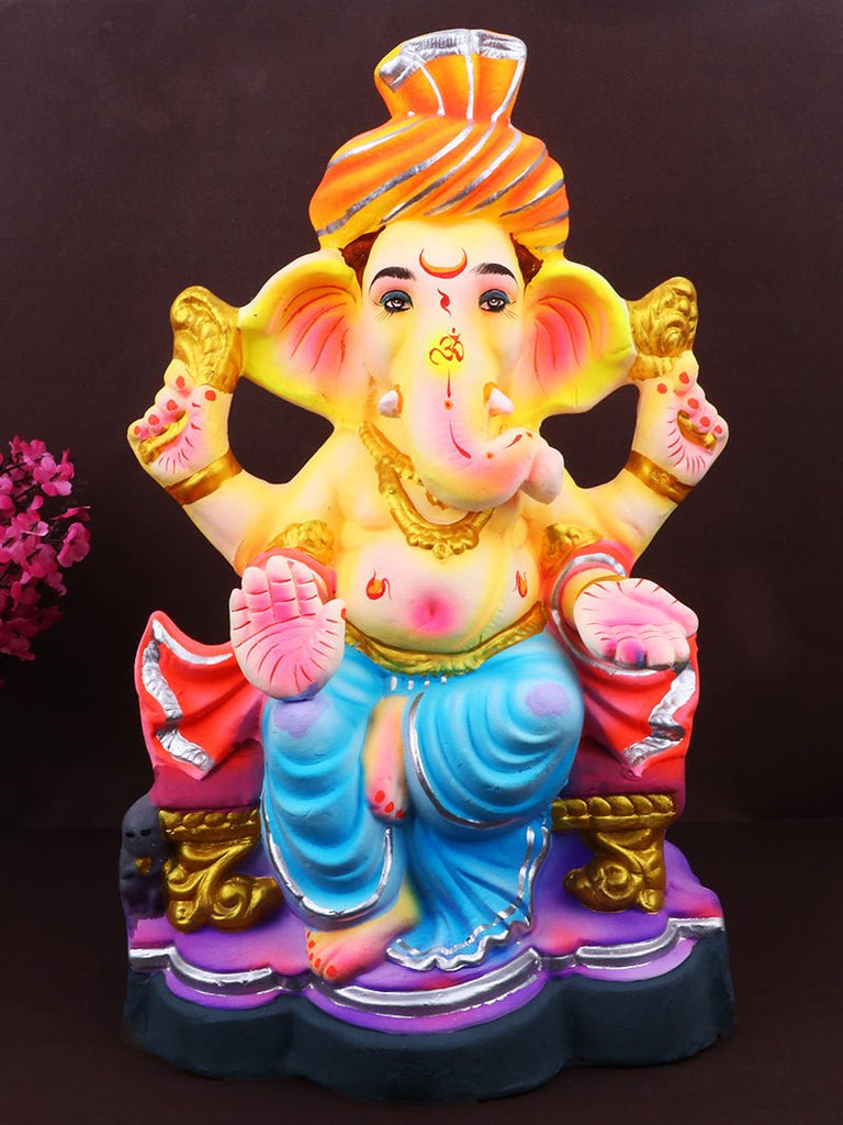 15 Inch Uddananda Eco-Friendly Ganesha Idol made of Shadu clay, seated with powerful presence and detailed ornaments, ideal for Ganesh Chaturthi 2025. India’s Largest Pooja Accessories Brand – www.satvikworld.com