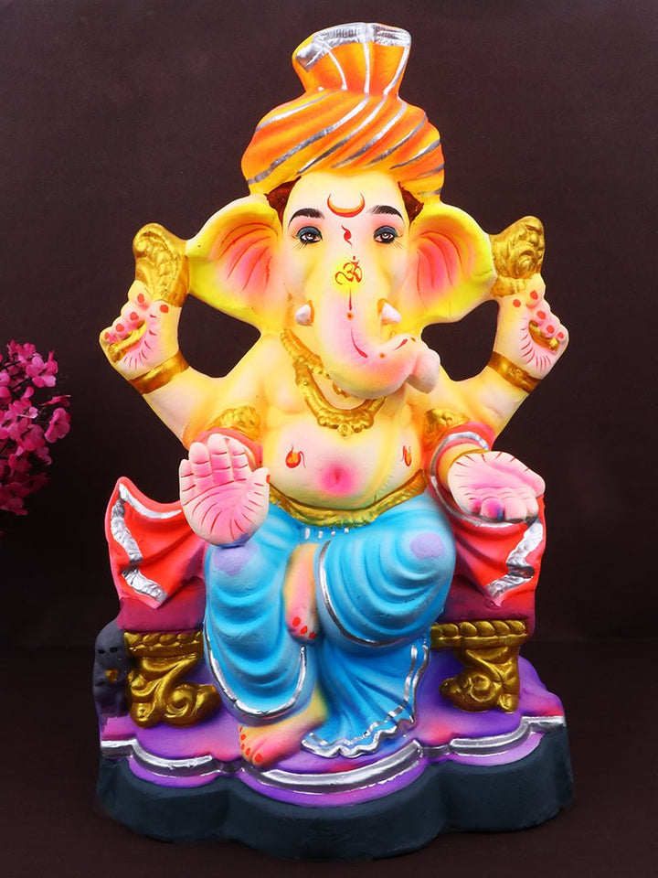 15 Inch Uddananda Eco-Friendly Ganesha Idol made of Shadu clay, seated with powerful presence and detailed ornaments, ideal for Ganesh Chaturthi 2025. India’s Largest Pooja Accessories Brand – www.satvikworld.com
