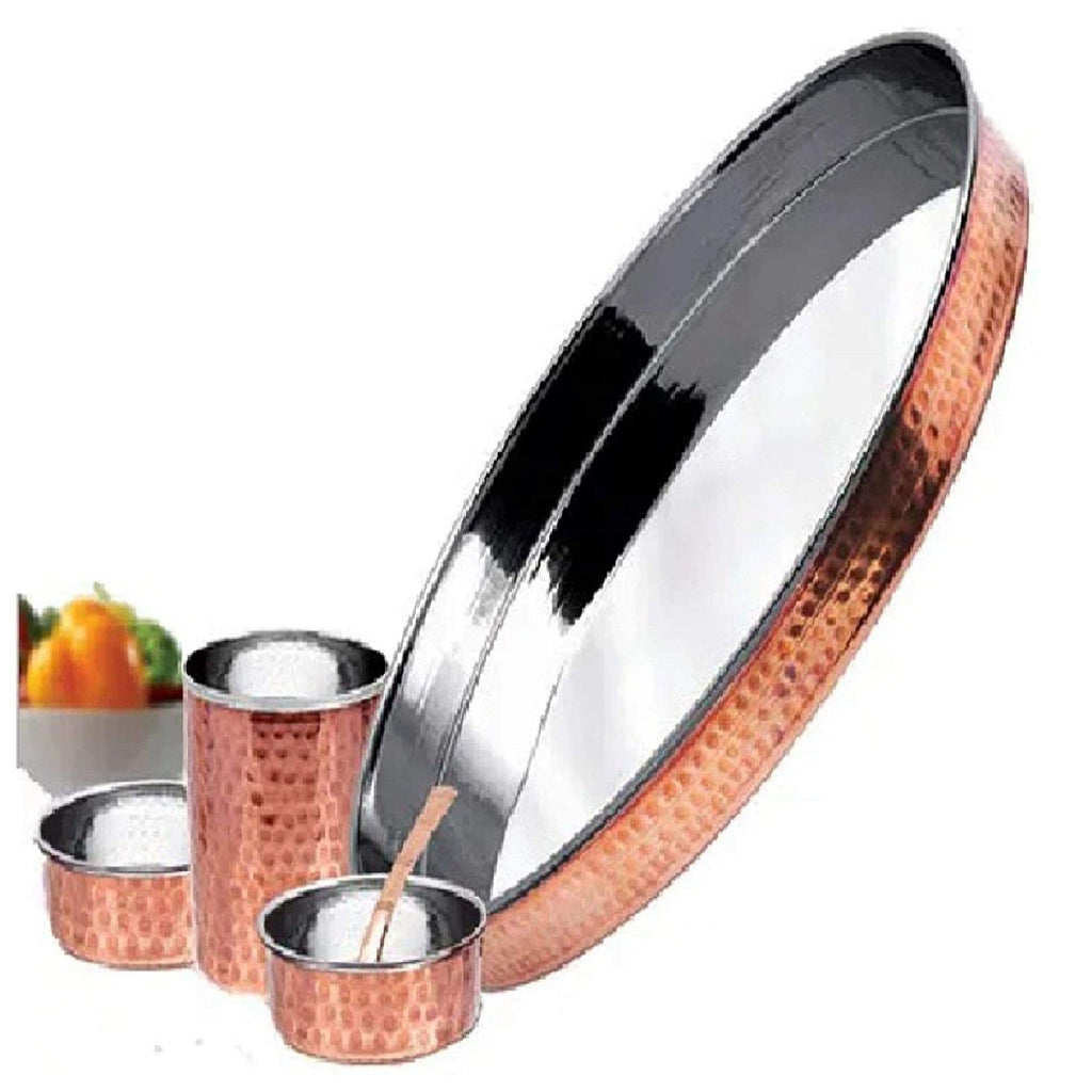 Pure handcrafted copper hammered thali with textured finish for pooja or dining use India’s Largest Pooja Accessories Brand – www.satvikworld.com