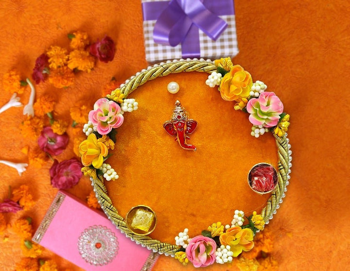 Handmade Floral Decorative Thali Puja Store Online Pooja Items Online Puja Samagri Pooja Store near me www.satvikstore.in