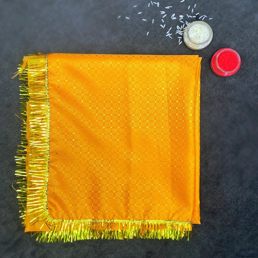 Bright yellow Mata ki Chunari/Shawl measuring 72.5x41 inch for pooja and idol decoration. India’s Largest Pooja Accessories Brand – www.satvikworld.com